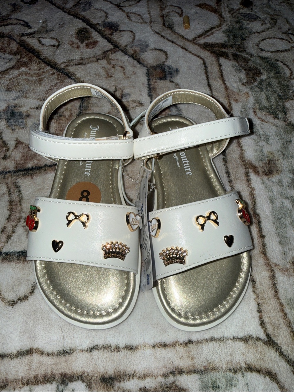 Juicy Couture White Girls’ Embellished Sandals with Gold Accents